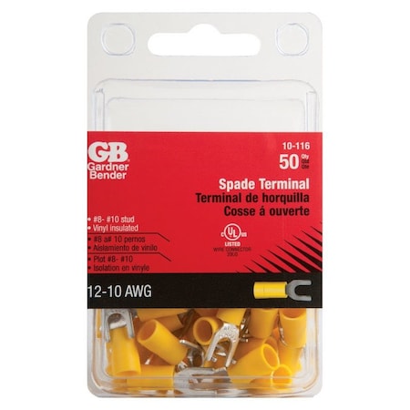 Gardner Bender Fork Terminal, #8 to #10 Stud Size, 10 AWG, 600 V, Vinyl Insulated, Crimp Termination Only 10-116